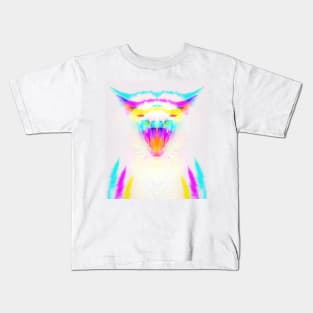 Dramabite Blue Yellow Magenta CMYK Glitch Cat Kitten Kids T-Shirt